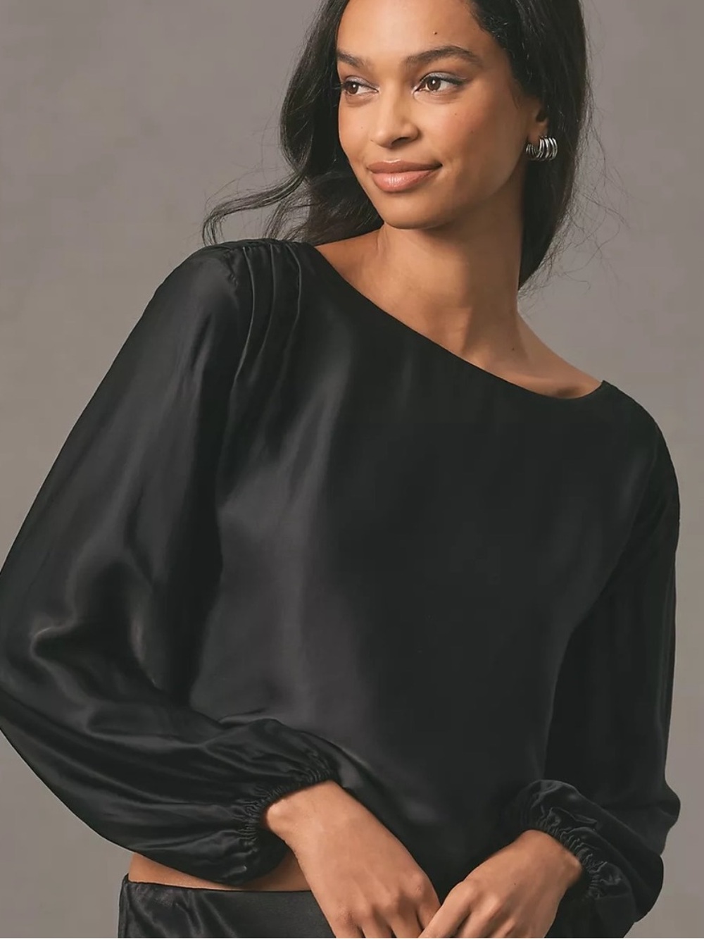 Anthropologie Black Satin Silky Whimsical Blouse